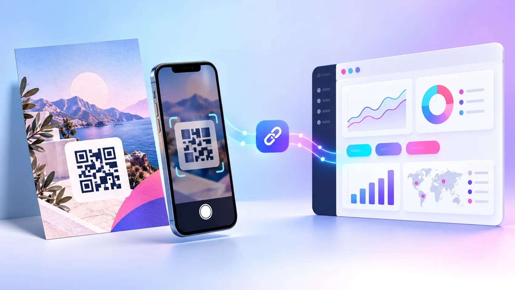 مسار حملة برمز QR يربط منشوراً مطبوعاً بتحليلات UTM